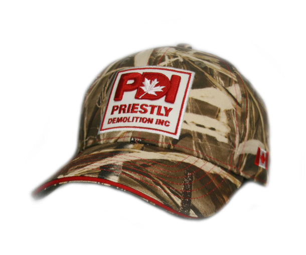 Priestly Demolition Inc. CAMO, full-back hat with embroidered logo and Canada flag