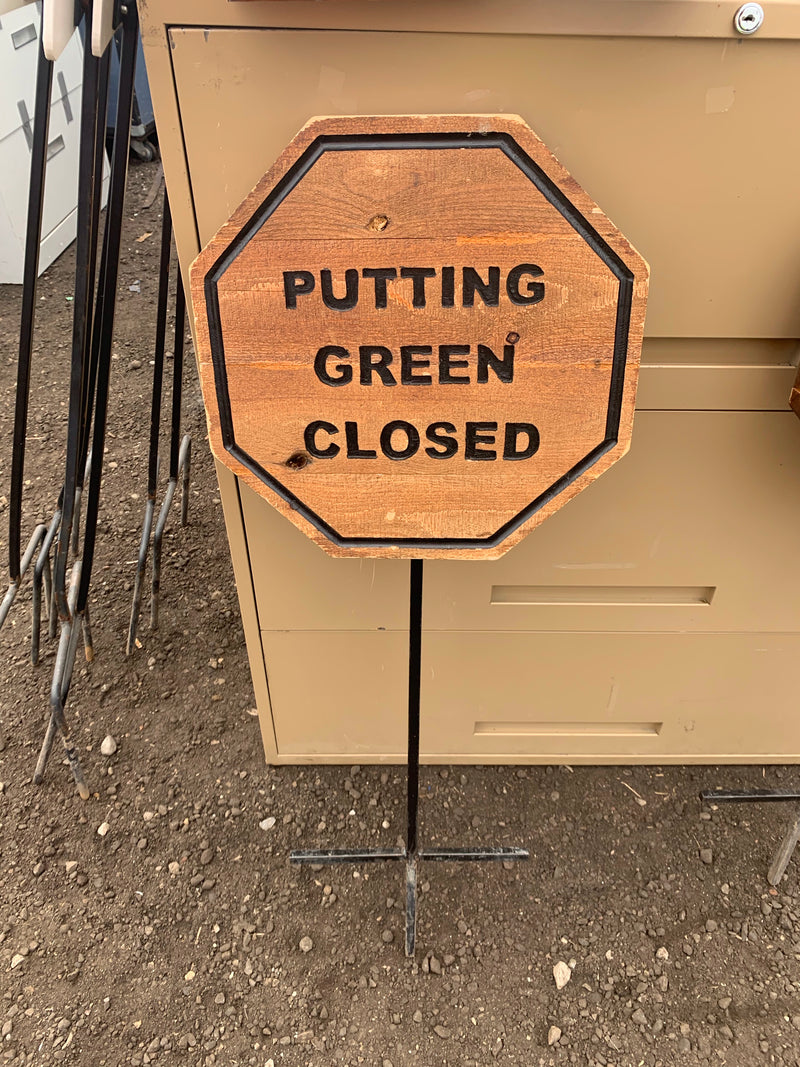 Wood golf course sign